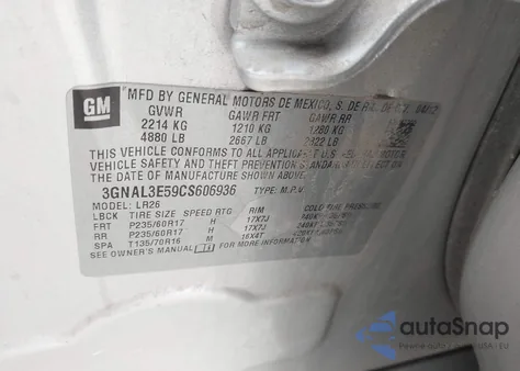 2012 Chevrolet Captiva Sport Lt z USA, uszkodzony, nr VIN 3GNAL3E59CS606936